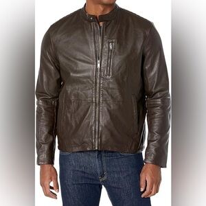 $698 NWT John Varvatos Leather Jacket XXL Brown Men's Kris Racer 2XL Moto Zip
